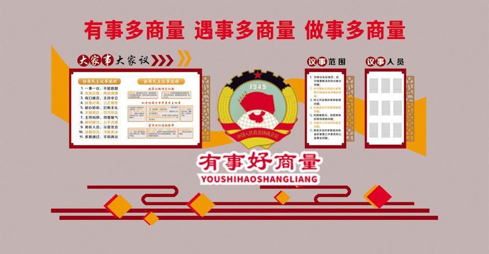 有事商量党群服务中心心墙背景墙会议室调解装饰软装墙贴