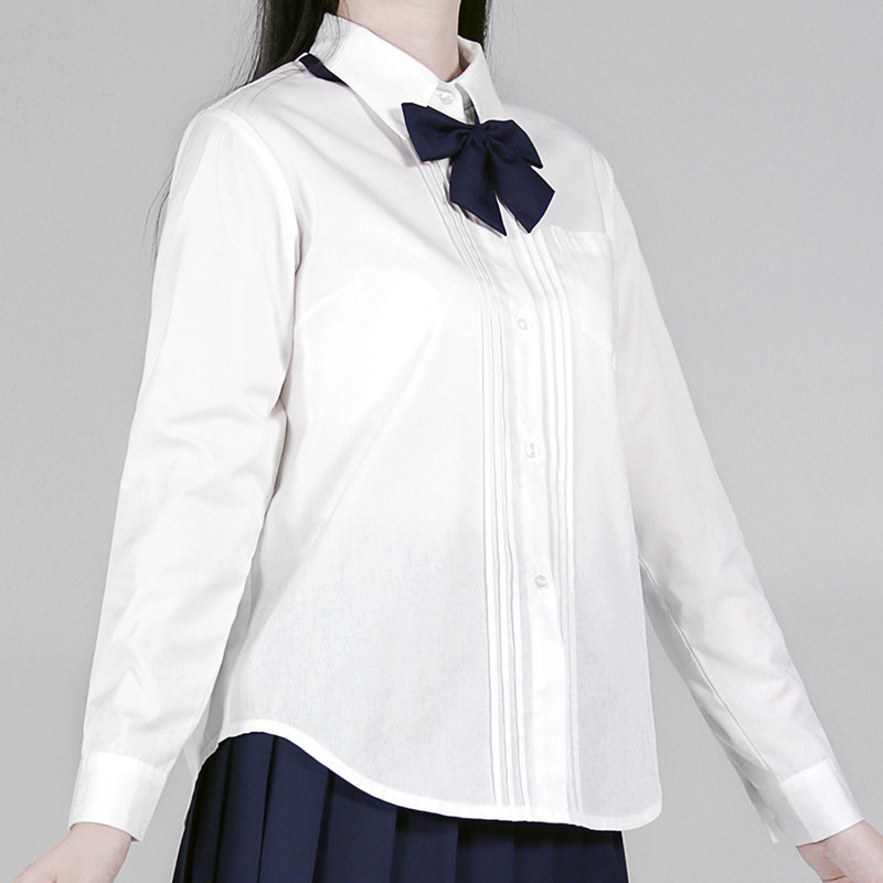梦枂原创jk制服衬衫上衣奶白色日系学生风琴褶女装长袖基础款女 - 梦