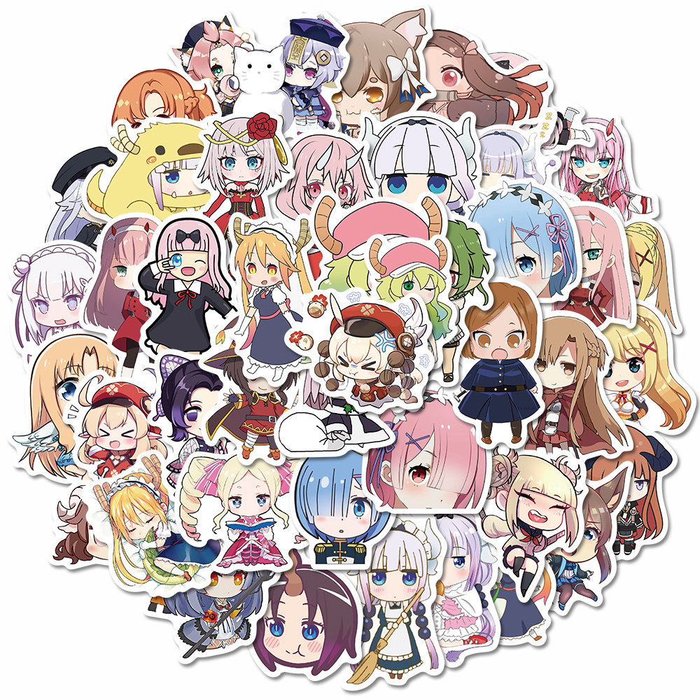50张动漫少女小清新贴纸二次元女孩梦幻萝莉手账笔记本个性小贴纸