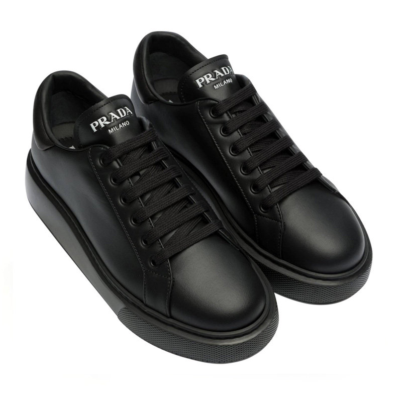 prada普拉达官方正品新款女士黑色皮革厚底休闲运动鞋