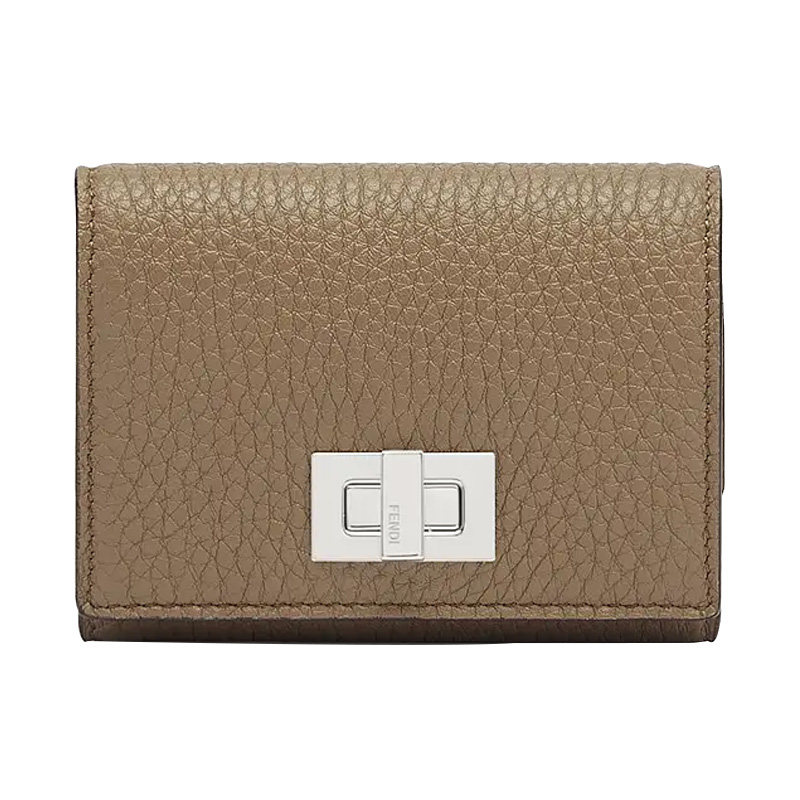 fendi芬迪女士浅棕棕色牛皮名片时尚多功能卡包卡包