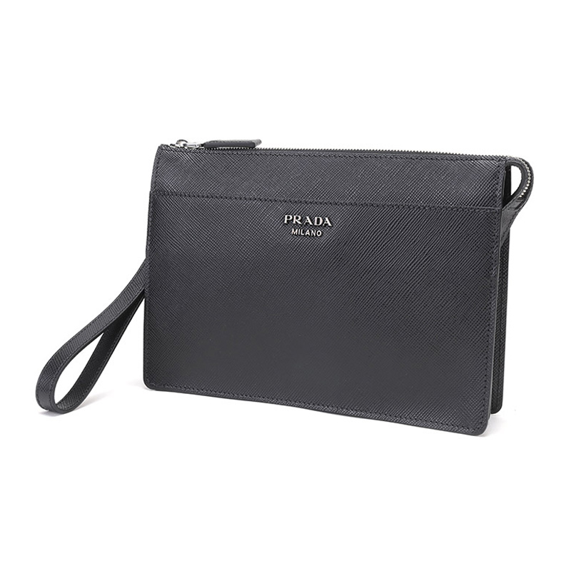 prada普拉达20年新款男包男士黑色牛皮手拿包钱包钱夹
