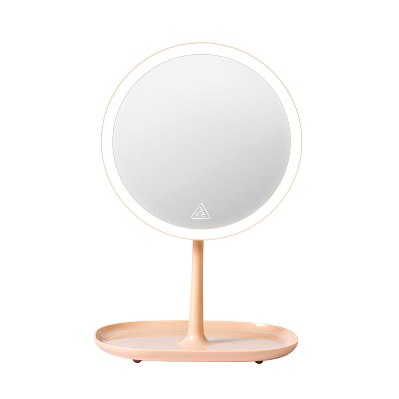 3ce化妆镜led便携奶茶日光镜网红带灯美妆镜桌面收纳折叠补光镜子