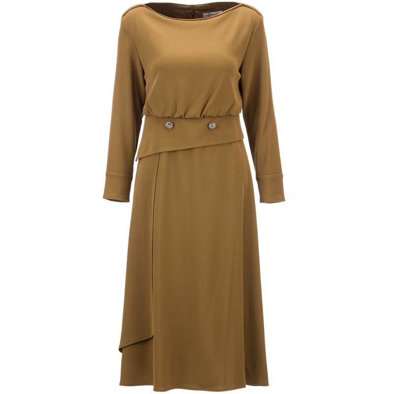 ellassay歌力思2020秋冬新款气质棕色长袖连衣裙连衣裙