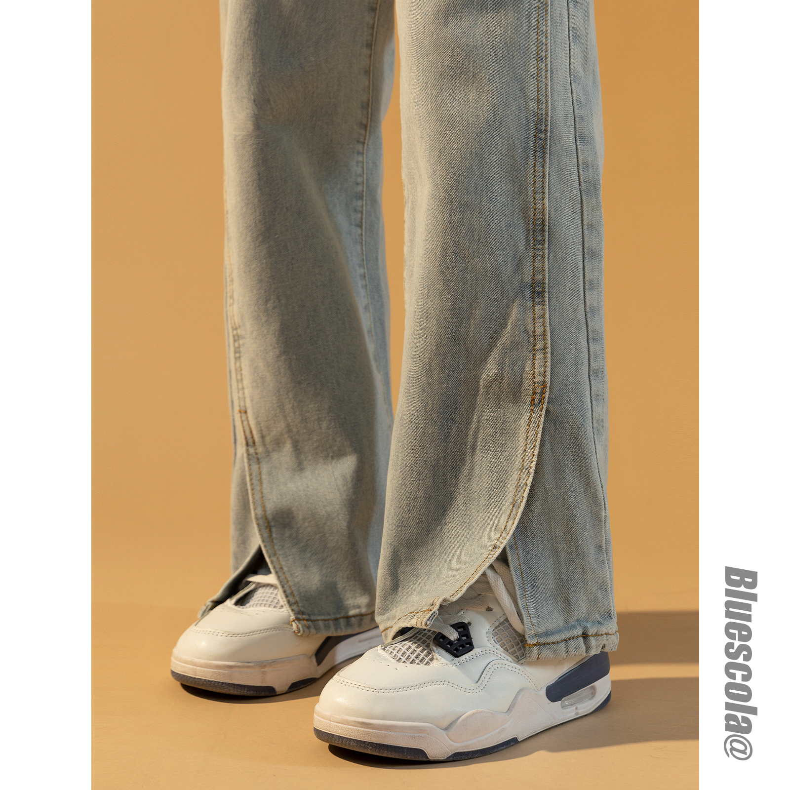 复古开叉牛仔裤女春秋vintage新款高腰直筒百搭拖地阔腿长裤ins潮