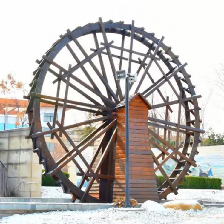 乡村公园复古旋转景观大水水车户外木质网红景观小品