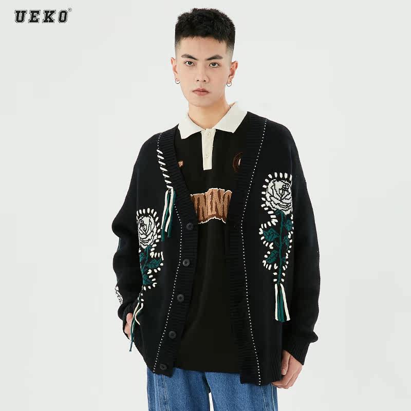 unique针织秋冬情侣潮牌男潮外套开衫领针knock毛衣