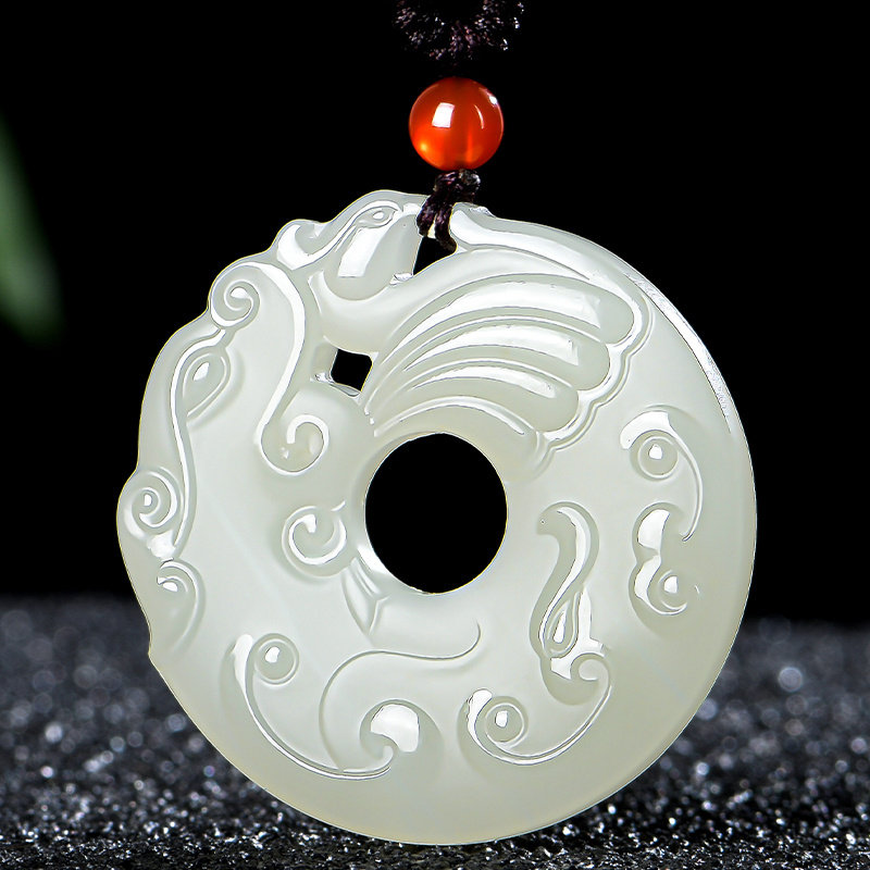 佳媛玉业和田龙凤呈祥平安扣吊坠男女女士款玉玉石玉挂颈饰