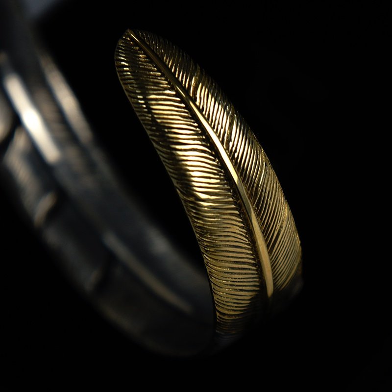 正品mastermindpluss925纯银上金羽毛首饰民族风男女手镯