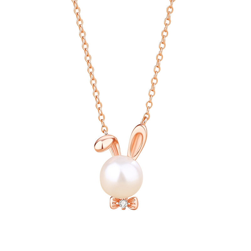 蝴蝶结珍珠兔子项链女轻奢小众设计毛衣链兔年简约时尚百搭转运链