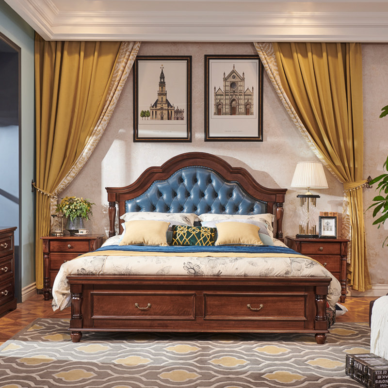 美式实木木床轻奢小美18米双人床主卧家具真皮实木床