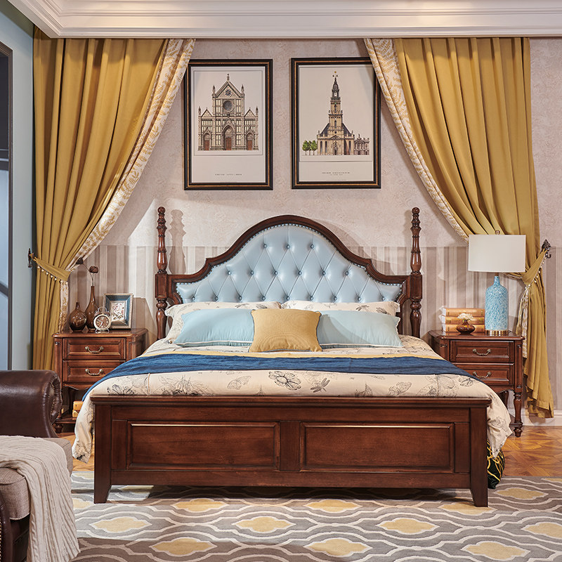 美式家具小美复古18米木床全实主卧双人床轻奢实木床