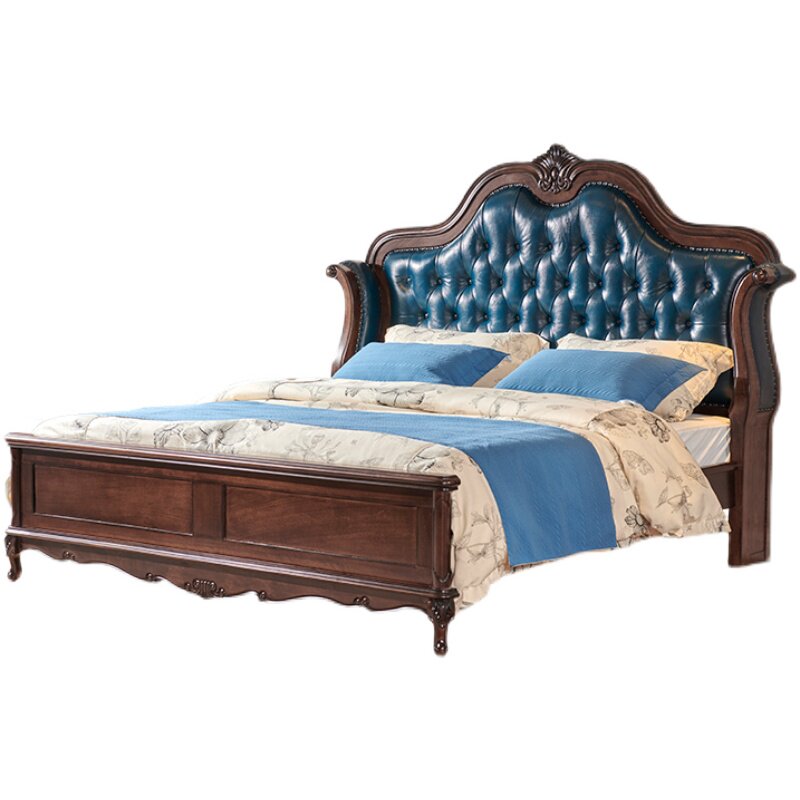美式双人床实木轻奢复古头层牛皮真皮皮软主卧实木床