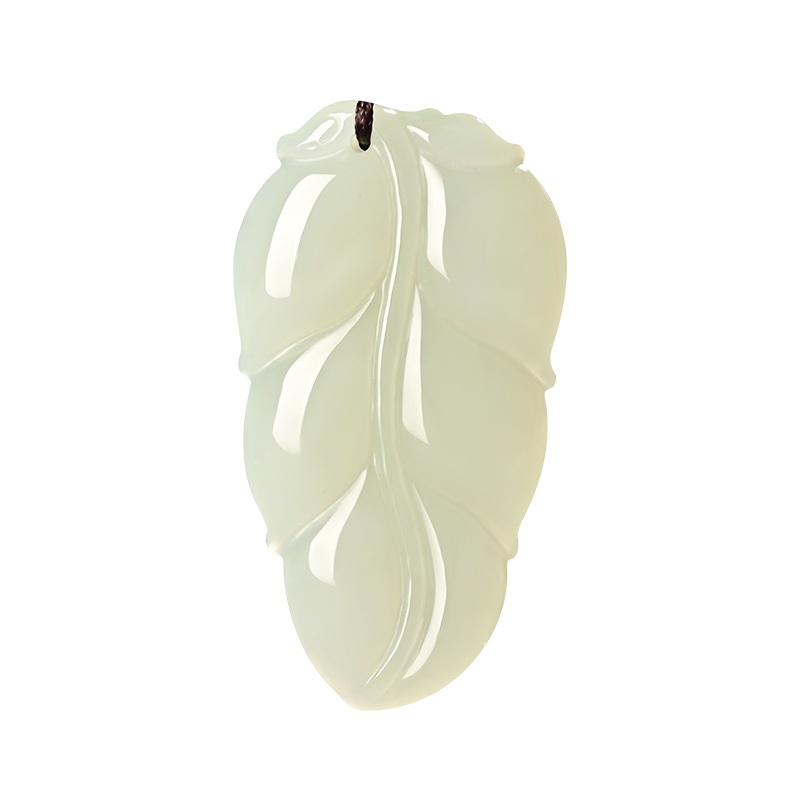 天然和田玉树叶吊坠金枝玉叶玉佩女款白玉项链玉石挂件毛衣链玉坠