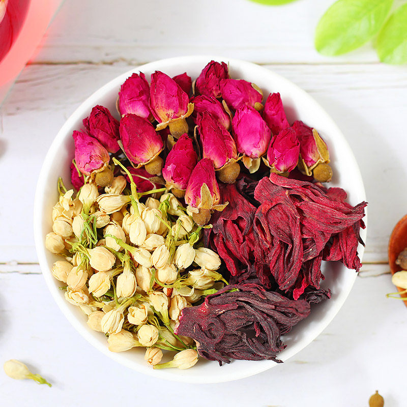三花组合花茶干玫瑰花茶茉莉花苞玫瑰茄洛神花养生茶泡水喝的罐装
