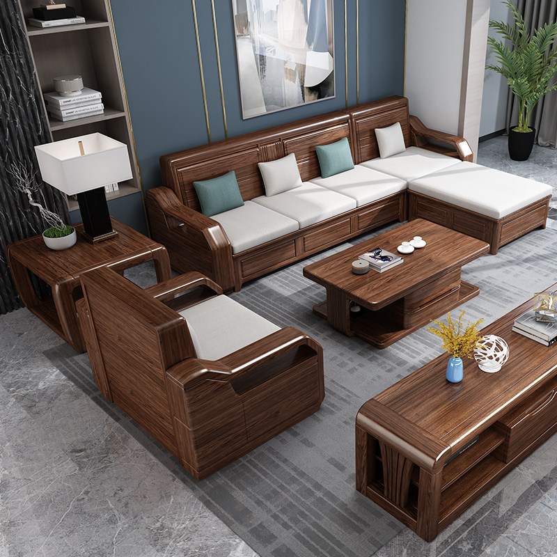 胡桃木实木沙发组合带储物现代简约冬夏两用客厅靠柜新中式沙发