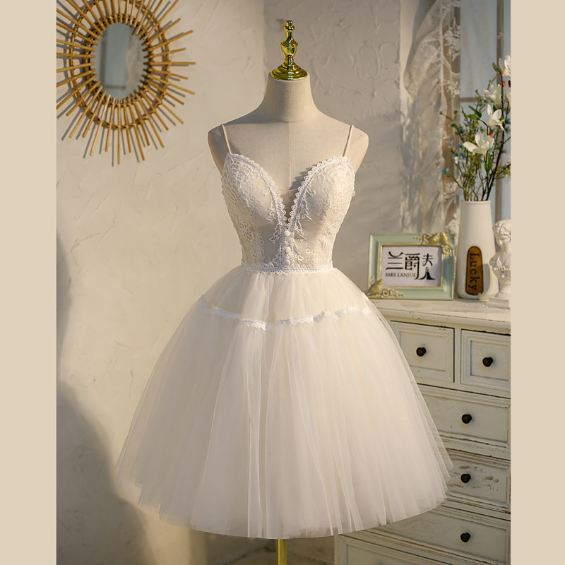 蕾丝礼服纱裙高端显瘦仙女系甜美公主生日party礼服