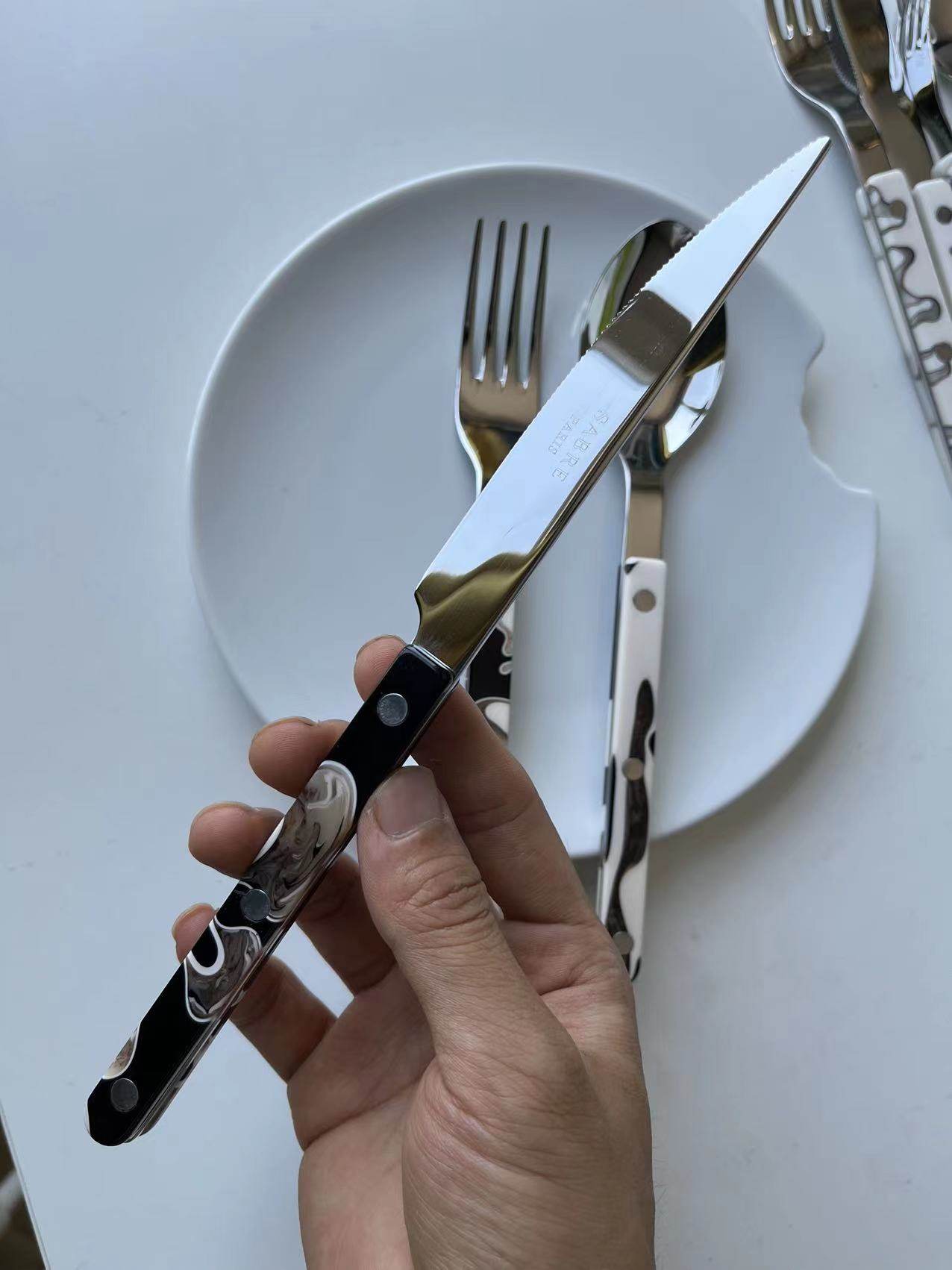 现货sabreparis黑白沙丘亮面刀叉件套法国原装进口西餐餐具套装