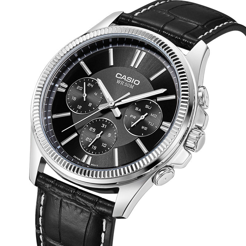 卡西欧casio手表商务休闲指针三眼防水石英表mtp-1375l-1a日韩腕表