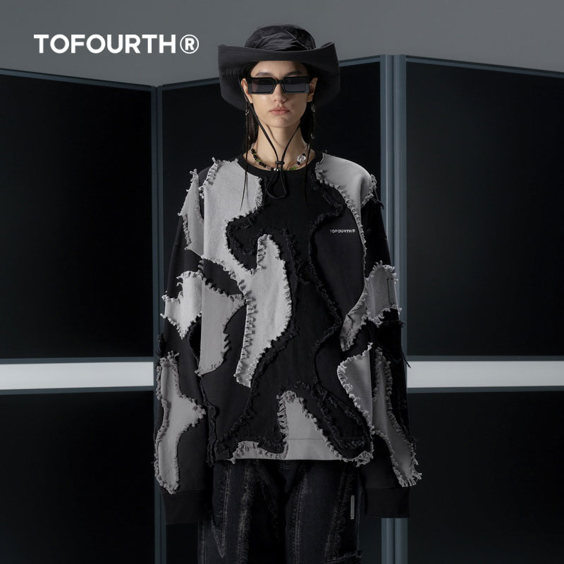 TOFOURTH 22秋新商场同款宽松休闲创意拼接圆领套头卫衣男女同款