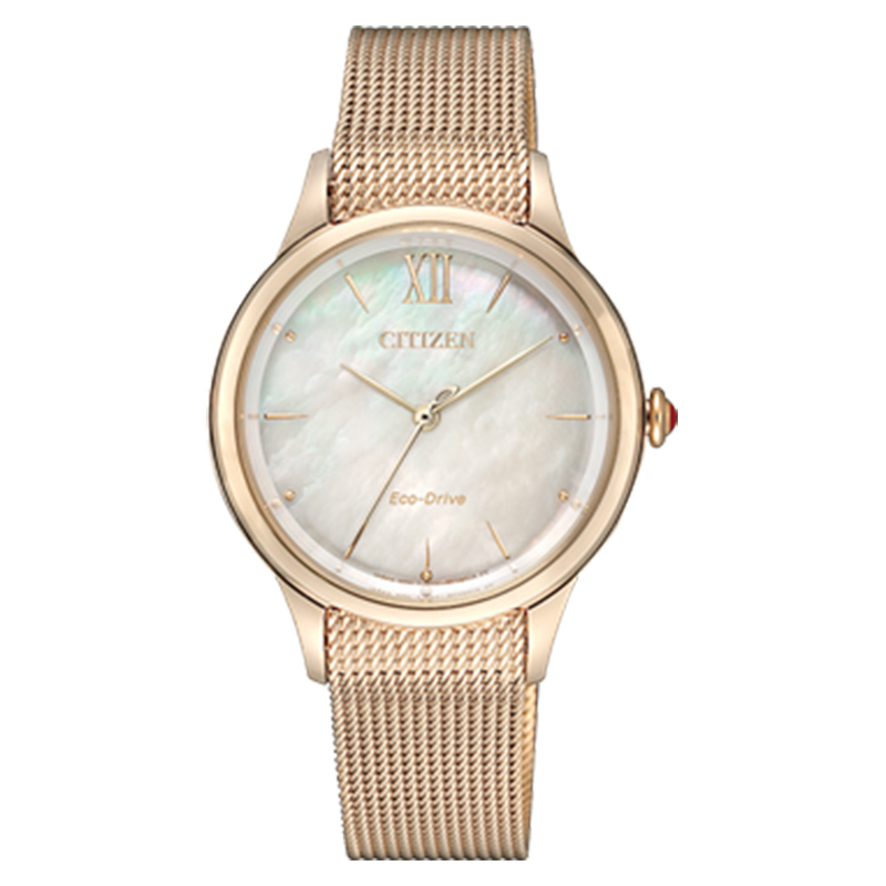 citizen西铁城手表米兰带贝母盘玫瑰金光动能女表日韩腕表