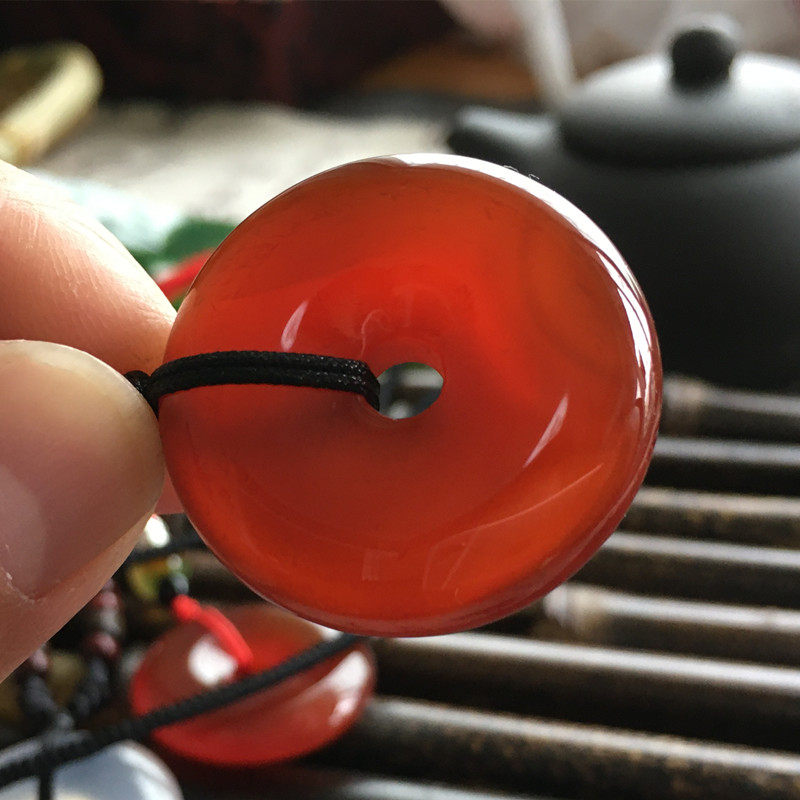 天然红白玛瑙玉髓平安扣吊坠冰种挂件男女情侣款荔枝冻怀古玉佩礼