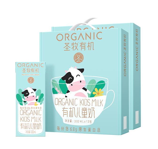 圣牧有机新儿童成长纯牛奶每份68g乳蛋白230mg原生钙200ml12盒