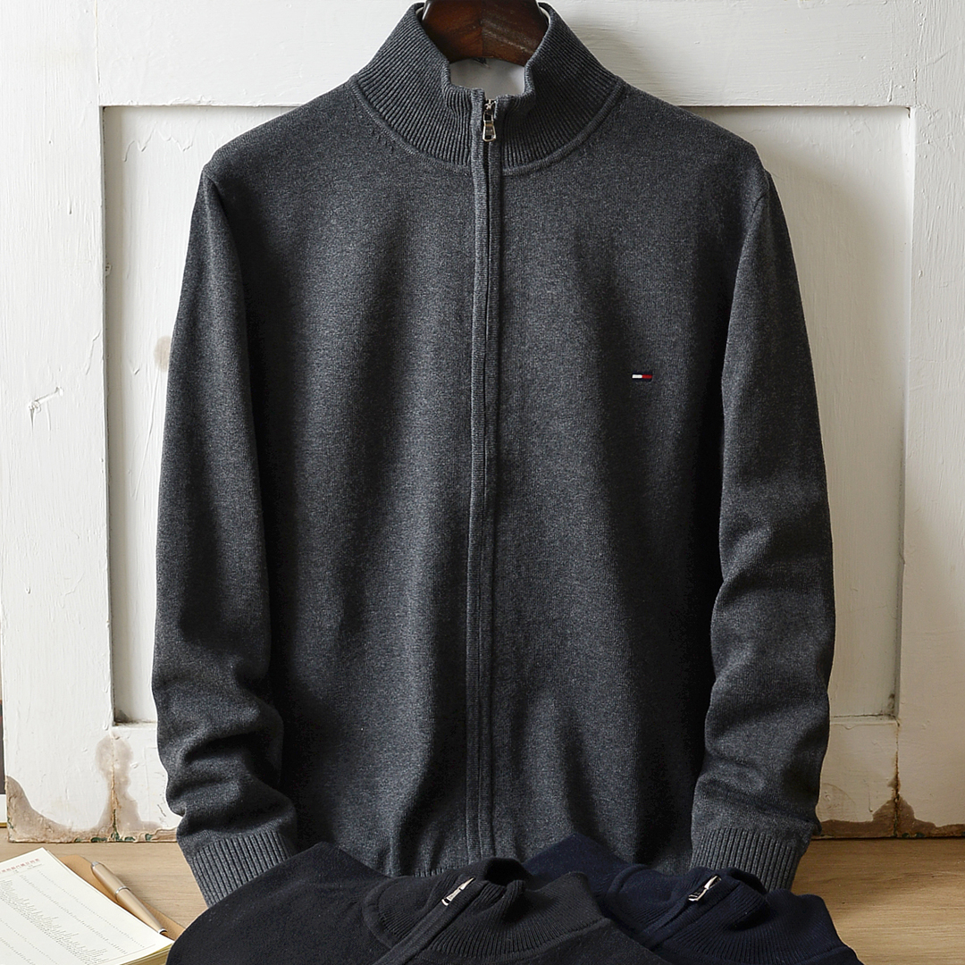 汤米针织衫毛衣开衫男士立领外套拉链男装半高领春秋季薄款打底衫