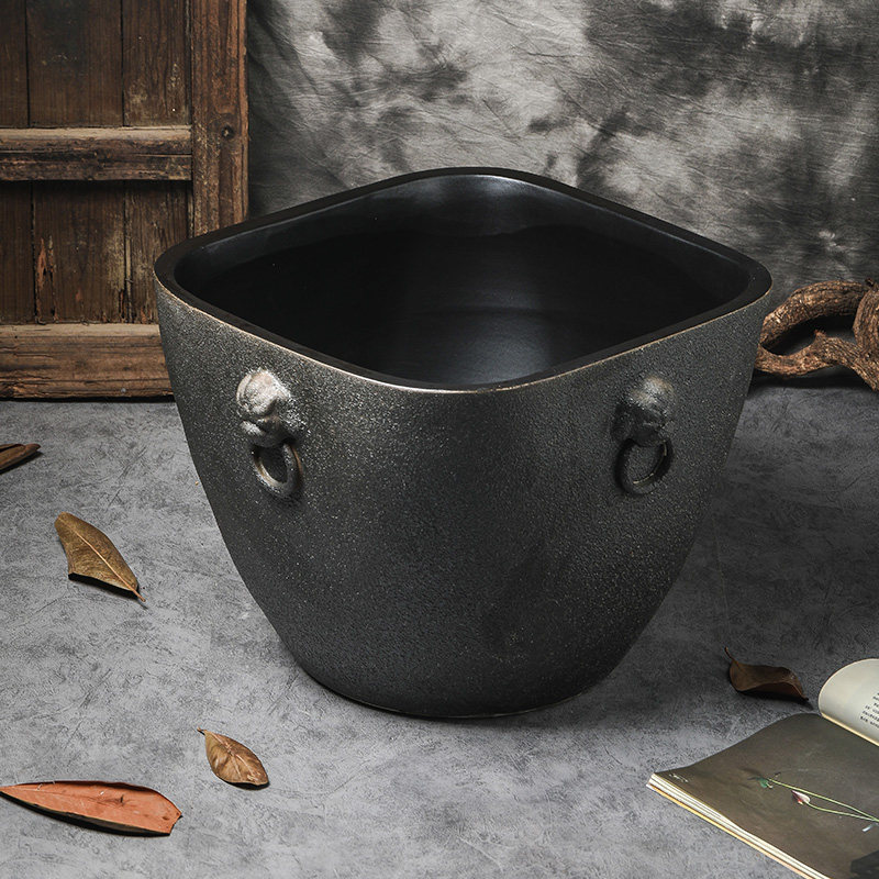 鱼缸景德镇陶瓷方形粗陶养鱼阳台庭院大风水缸落地鱼缸