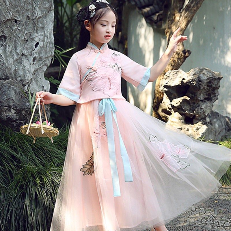 汉服女童夏装中国国风女孩长袖襦裙超仙古装jk