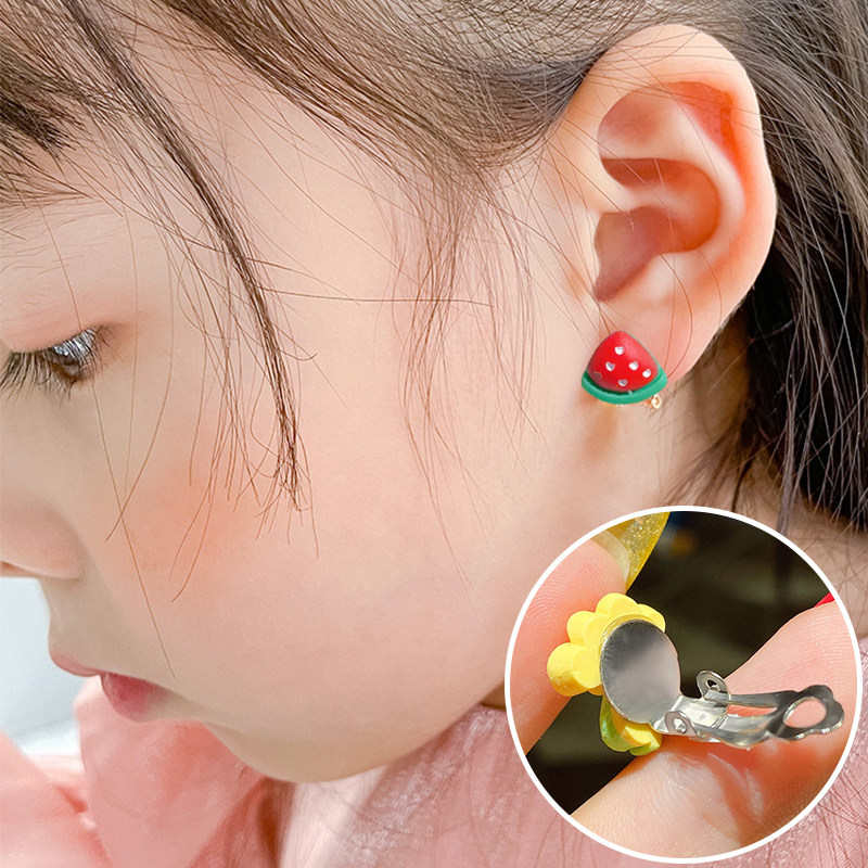 儿童耳环耳夹无耳宝宝公主可爱卡通女孩女童项链