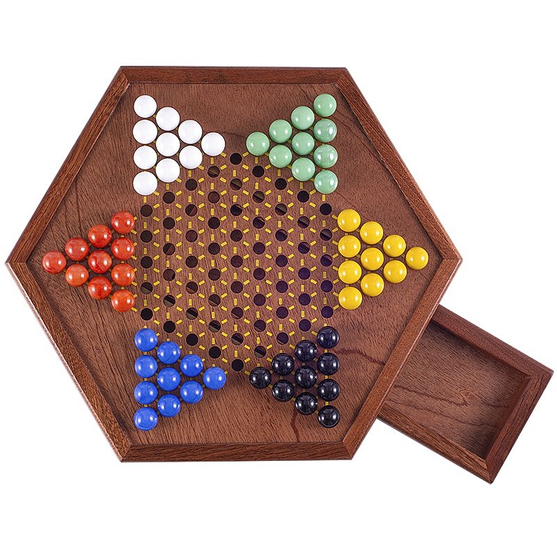 跳棋益智高档棋盘大号老式跳珠玛瑙玻璃儿童跳棋
