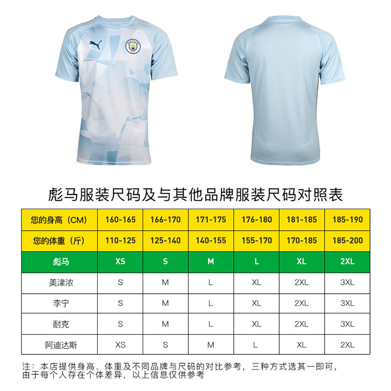 小李子puma彪马曼城足球运动热身训练短袖球衣成人男77437001