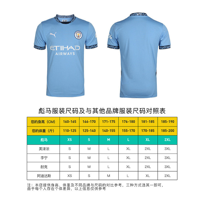 小李子puma彪马2425赛季曼城主场球迷版比赛球衣成人男77507501