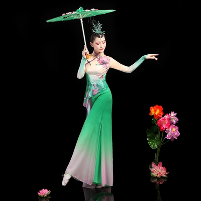 高档落花古典演出服飘逸国风清新淡雅江南咏荷伞舞扇子舞蹈民族服装