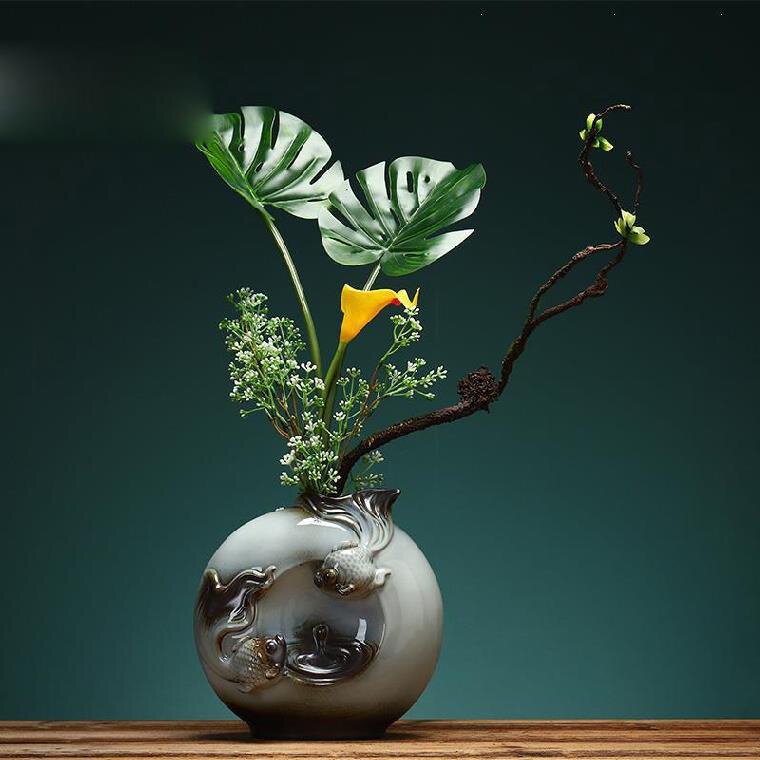 深色蓝色复古餐桌桌面装饰花瓶矮款小屋60公分花瓶