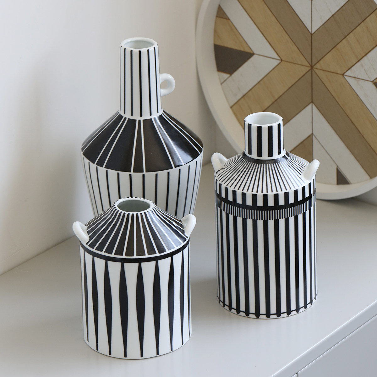 日式条纹陶瓷花瓶客厅摆件家居饰品2021新款花瓶