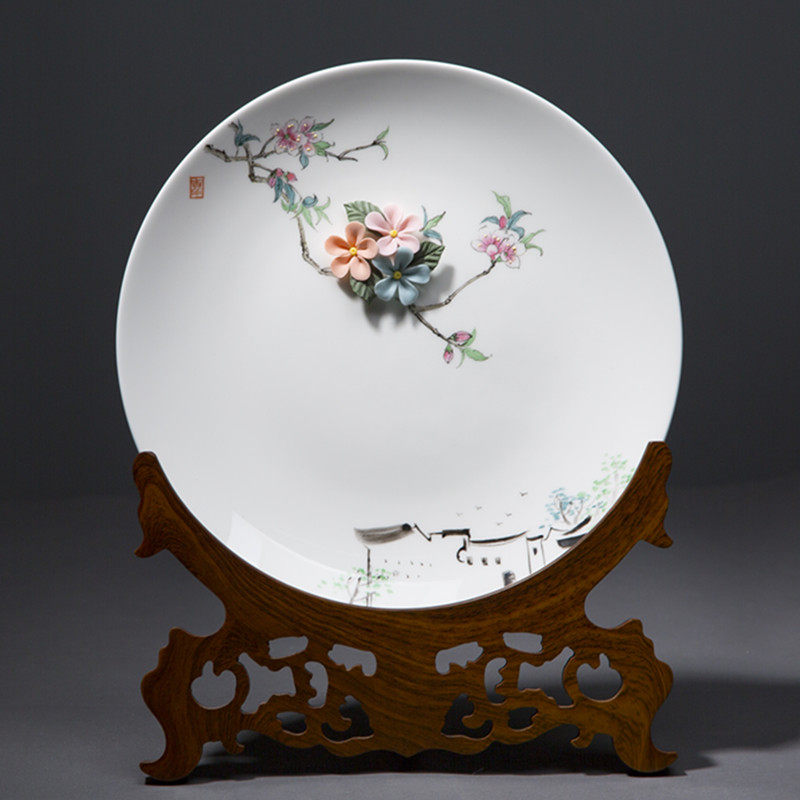 德化陶瓷羊脂白瓷挂盘摆件张丽手绘捏花中国国风摆件