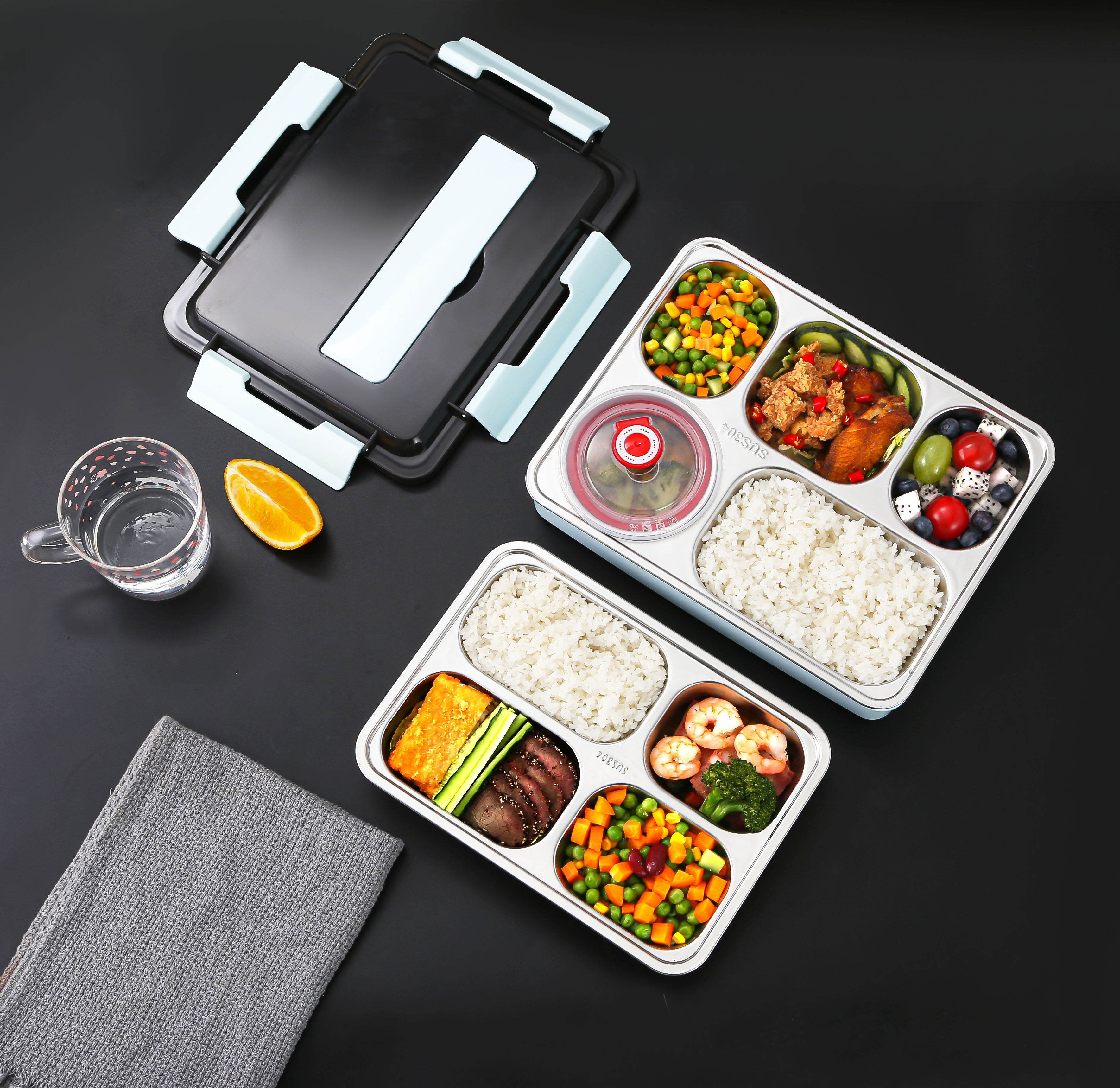 食品品级不锈钢饭盒学生食堂便当外带分隔餐盒饭盒