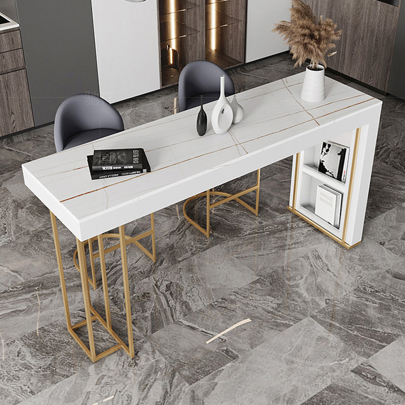 轻奢大理石岩板吧台开放式厨房中岛餐桌一体客厅吧台