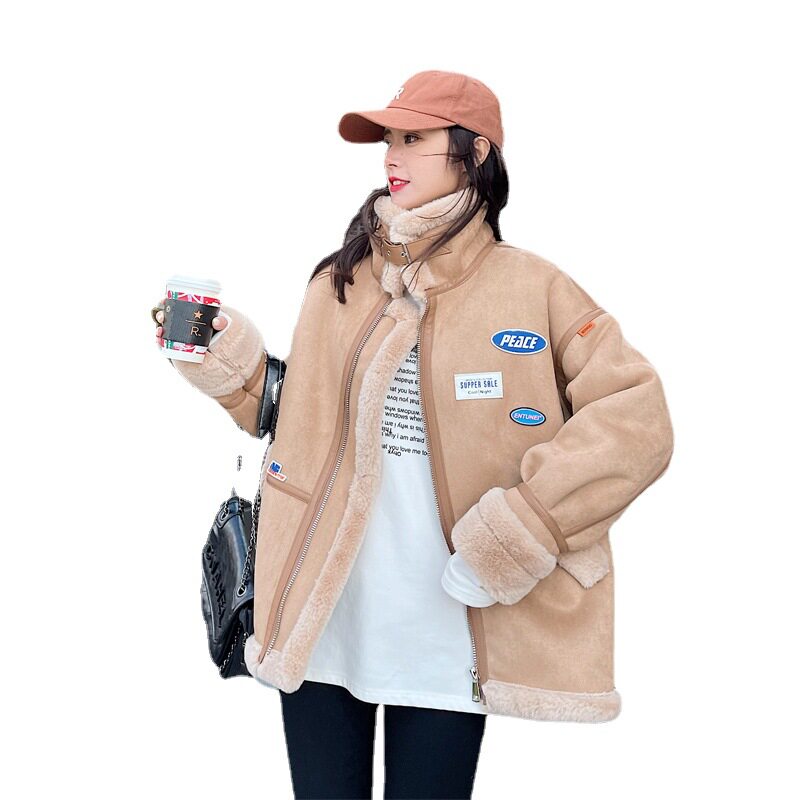 羊羔毛外套女冬季新款皮毛一体夹克机车服短款加厚毛绒工装棉服潮