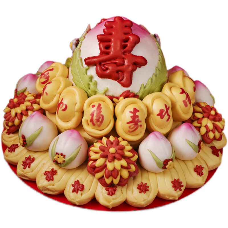 寿桃馒头生日老人中式蛋糕胶东饽饽贺寿礼品传统中式糕点
