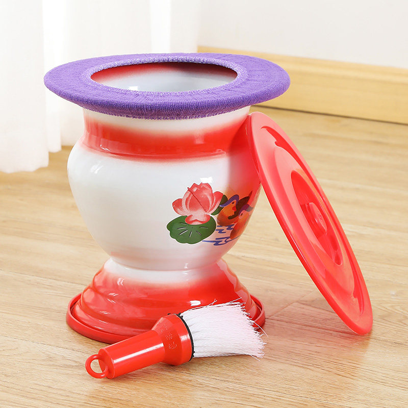 痰盂坐便器成人尿盆女高高脚尿桶带盖搪瓷防臭痰盂