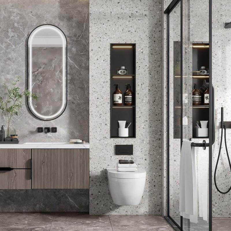 壁龛初芬浴室嵌入式定制不锈钢隔板灯带时尚卫生间卫浴置物架