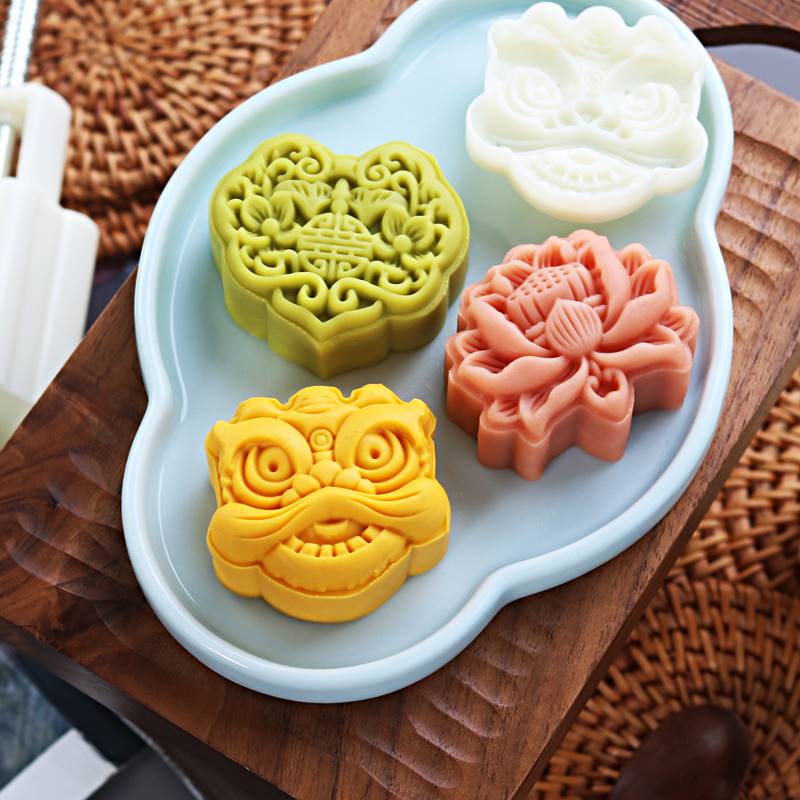 中国国风创意月饼模具醒狮舞狮如意锁广式桃山烘焙模具
