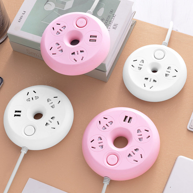 圆盘插座面板多孔usb安全多功能插排创意甜甜圈智能插座