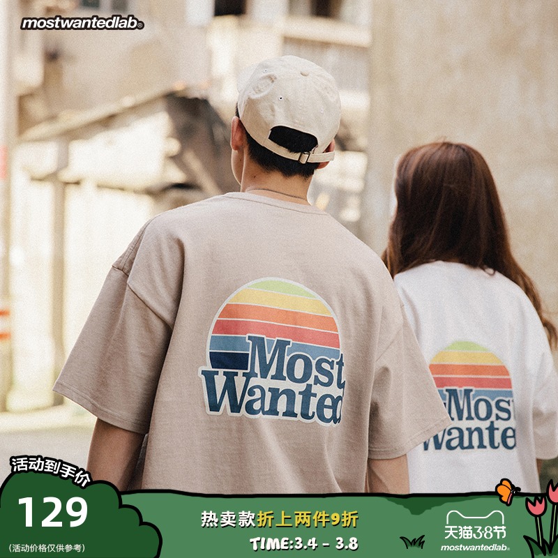 MostwantedLab 四周年定制彩虹印花t恤男宽松新疆棉情侣短袖 MWTD