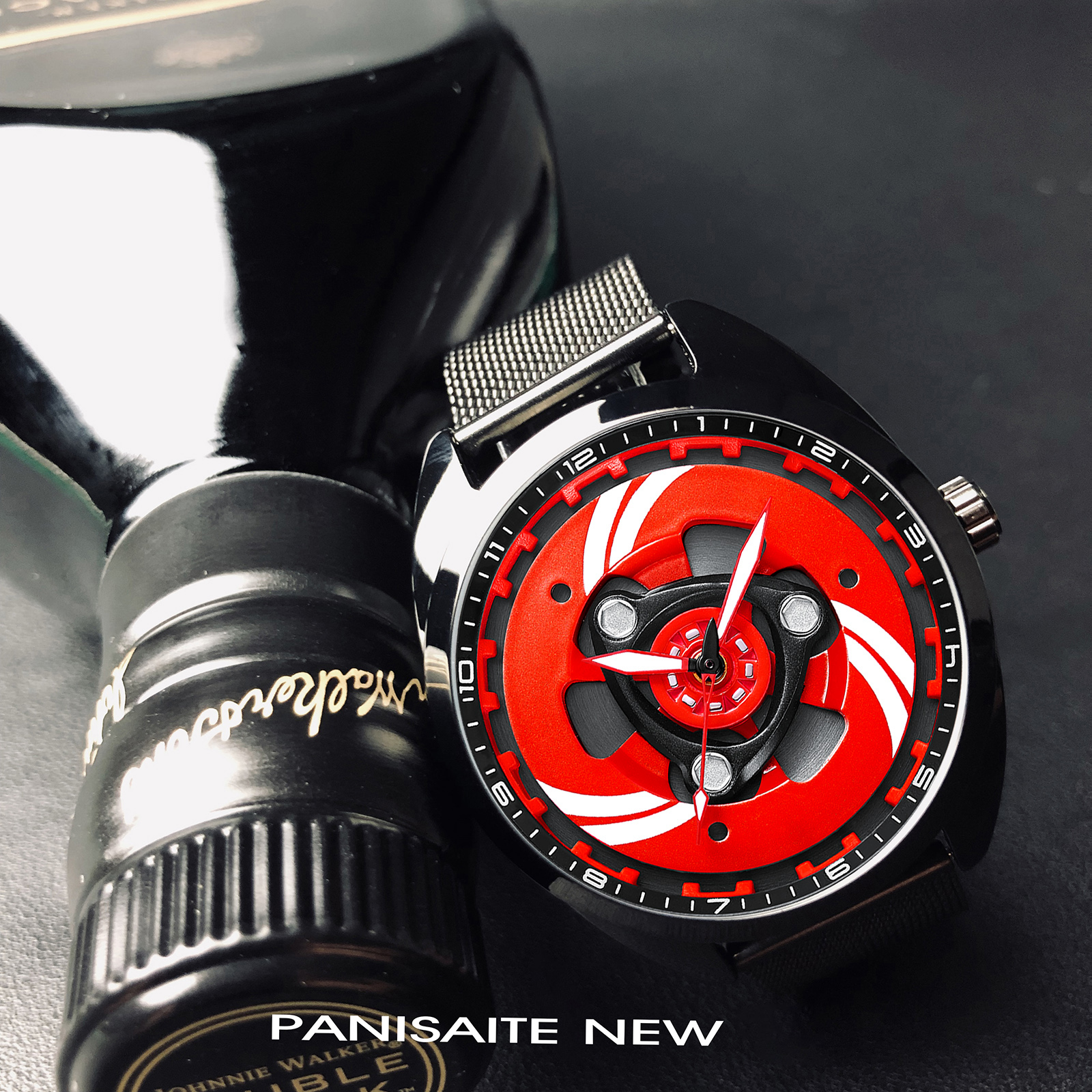 杜卡迪手表表单透明离合器引擎镂空旋转机车轮毂国产腕表