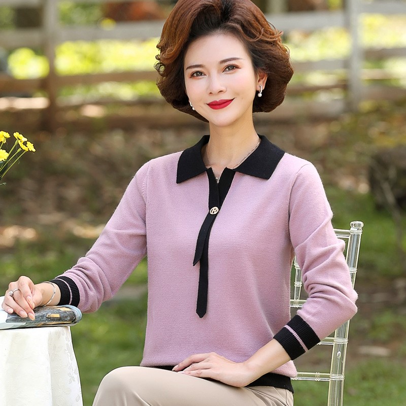 中老年女装秋衣外穿新款洋气上衣中年妈妈秋装针织打底衫长袖宽松
