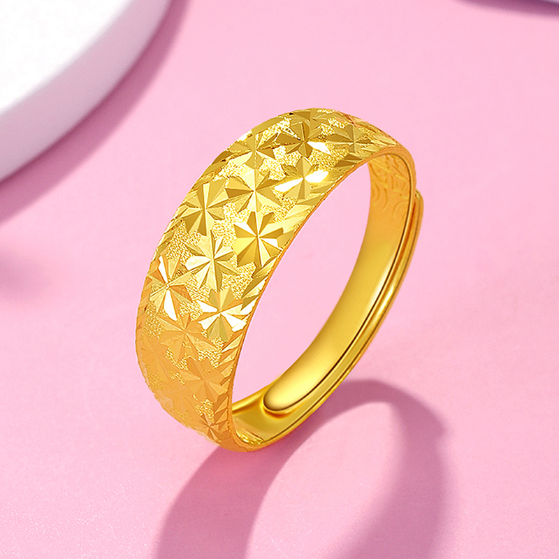 老庙黄金戒指足金满天星活口指环情侣结婚手饰